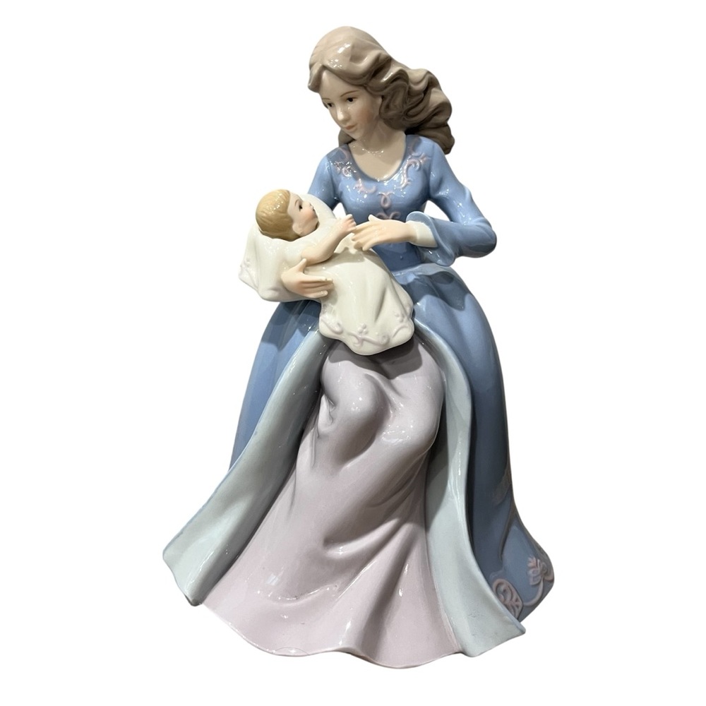 Vintage O'Well Figurine Mother Holding Newborn Baby Pastel Blue and Lavender